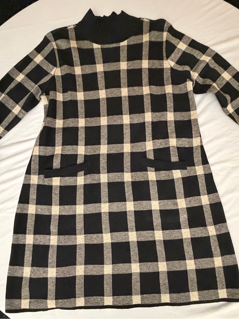 Tribal Jeans Black and Cream Plaid Long-Sleeve Knit Dress